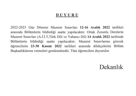 Mazeret Sınavları Hakkında